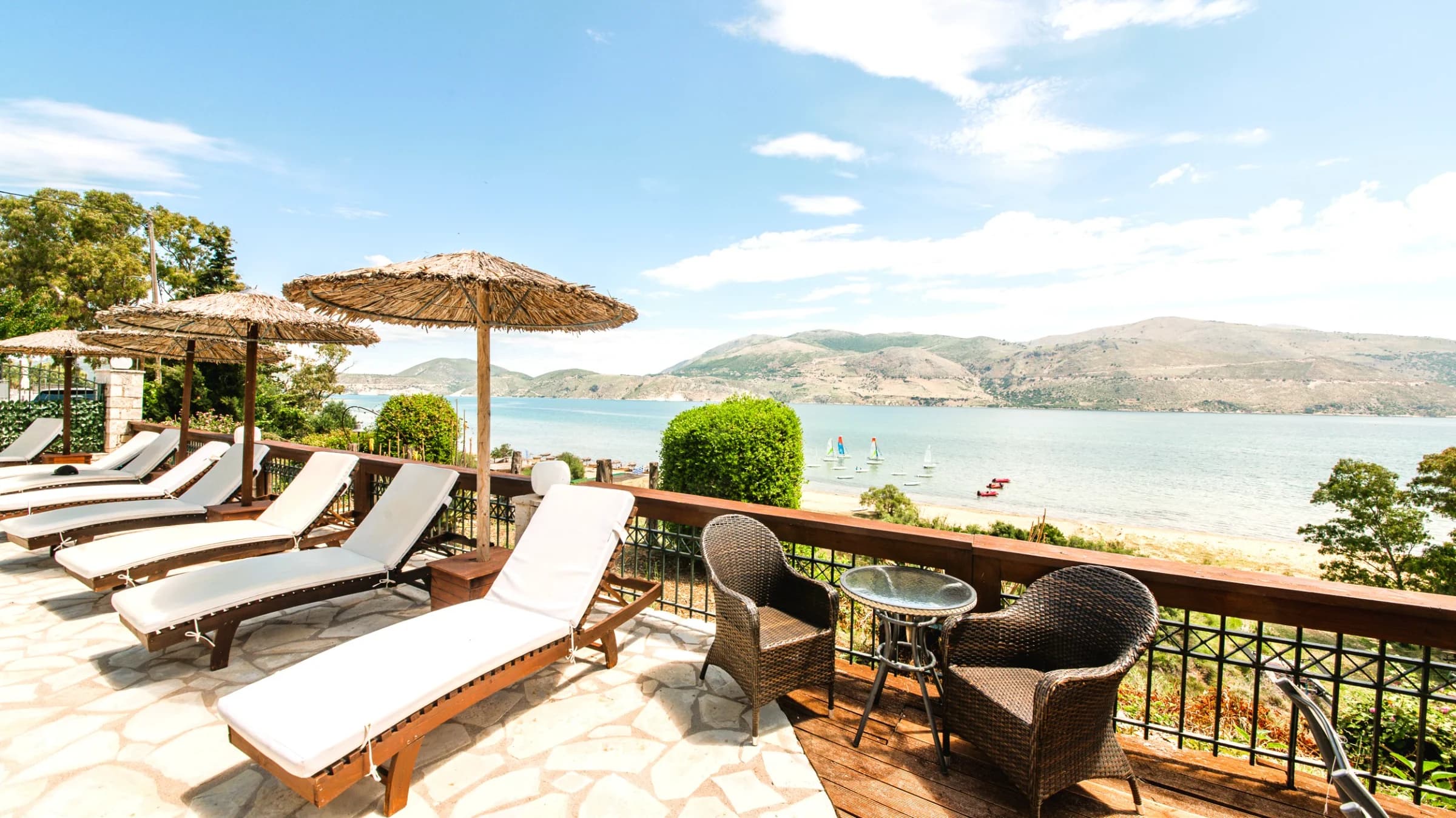 Beach club pool overlooking beach and watersports