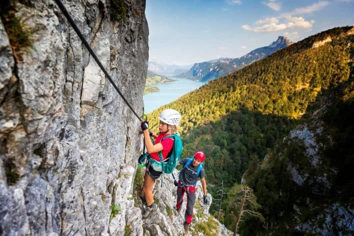 Mountain Rock Climbing with Alpine Lake Views Climbing