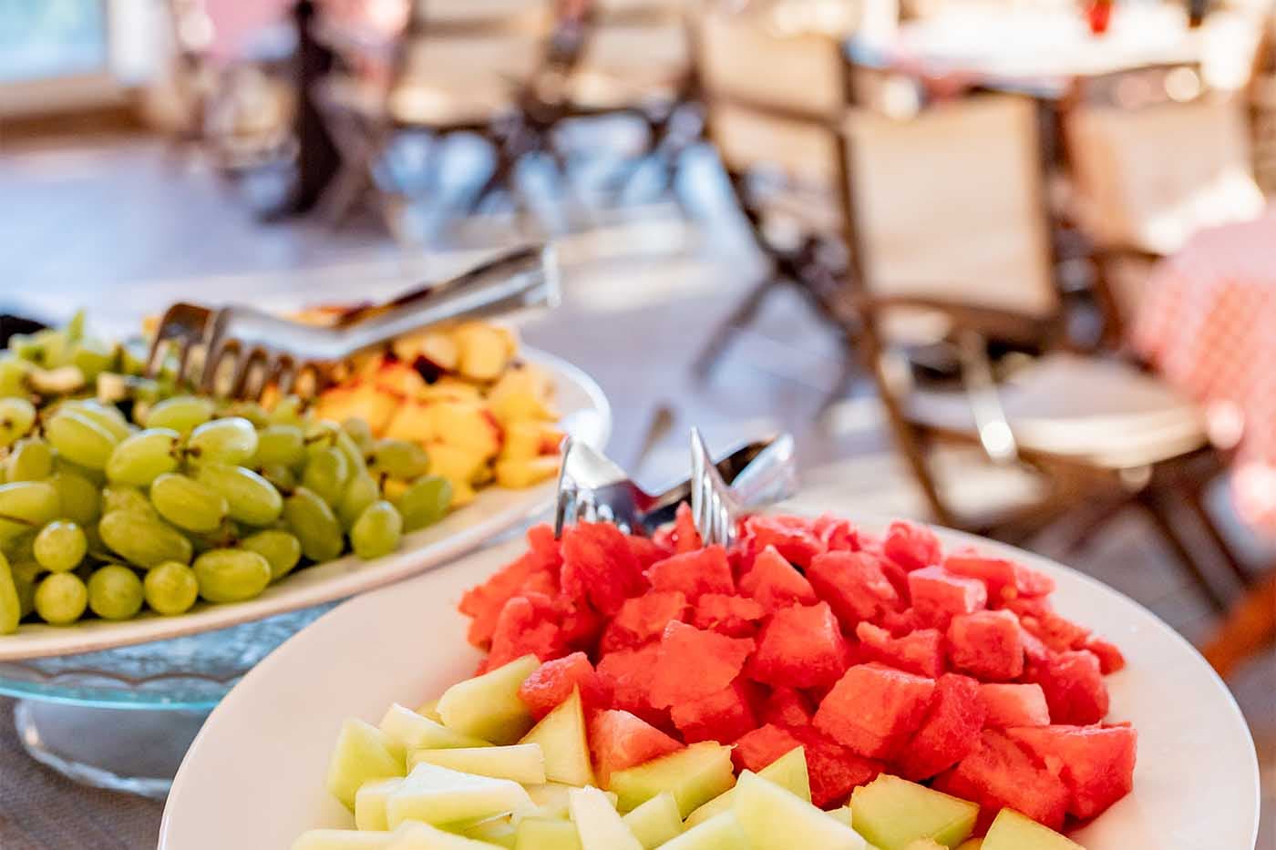 Fresh fruit salad and breakfast options