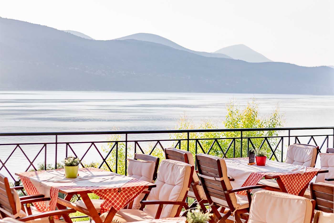 Taverna overlooking the bay at Lixouri Bay Beach Club
